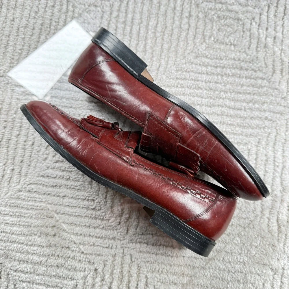 Stacy Adams Loafers Men 10.5 Burgundy Leather Tassel Kiltie Dress Shoes VTG 90's